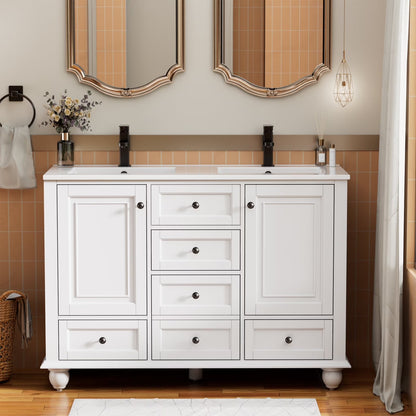 Eclife 48" Double Sink Bathroom Vanity with Top, Zinc Alloy Faucet, Painted Surface, Soft-Close Doors