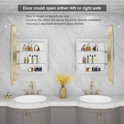 WallBeyond Bathroom Medicine Cabinet with Round Mirror Aluminum Framed 28", Black