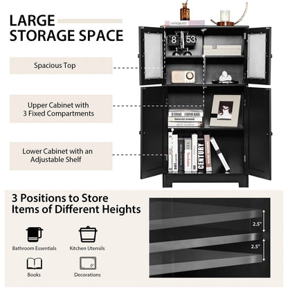 Costway Bathroom Floor Storage Cabinet Kitchen Cupboard w/Doors& Adjustable Shelf Black