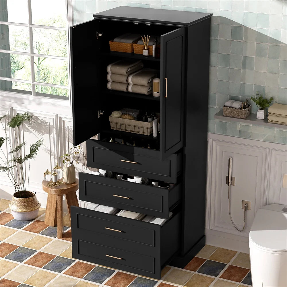WGYPRIME 72.2'' Tall Bathroom Storage Cabinet, Freestanding Bathroom Floor Cabinet with 1 Doors and 3 Drawers, Modern Elegant Style Floor Cabinet w/Adjustable Shelf