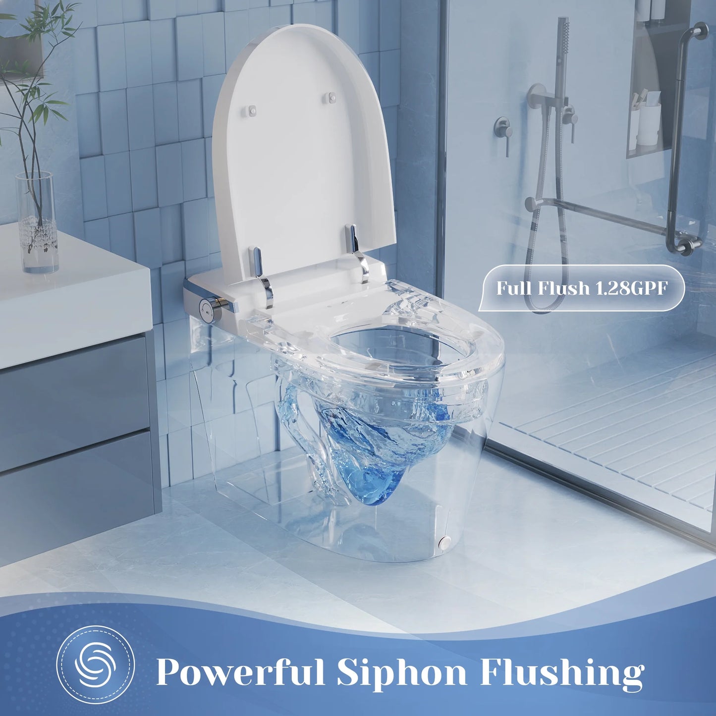 Elongated Bidet Toilet 1.28 GPF in White with Remote, Blackout Flush, Auto Flush, Heated Seat and Warm Air Dryer