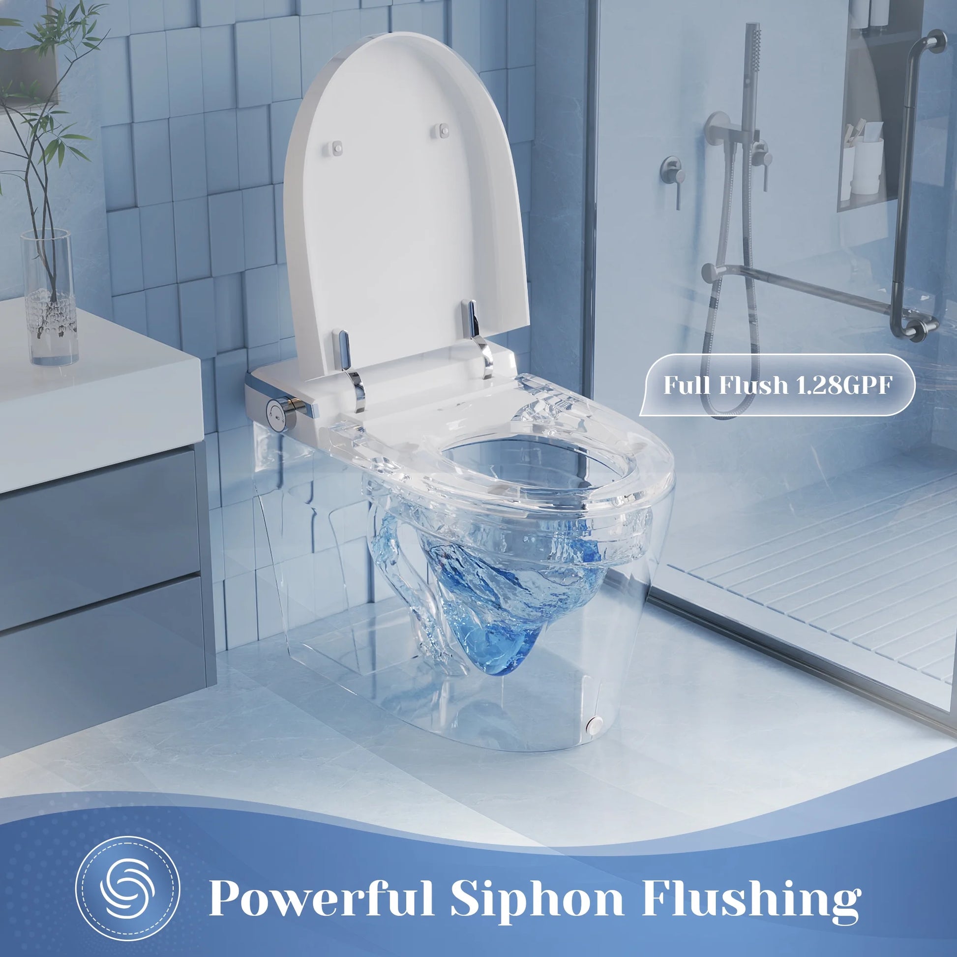 Elongated Bidet Toilet 1.28 GPF in White with Remote, Blackout Flush, Auto Flush, Heated Seat and Warm Air Dryer