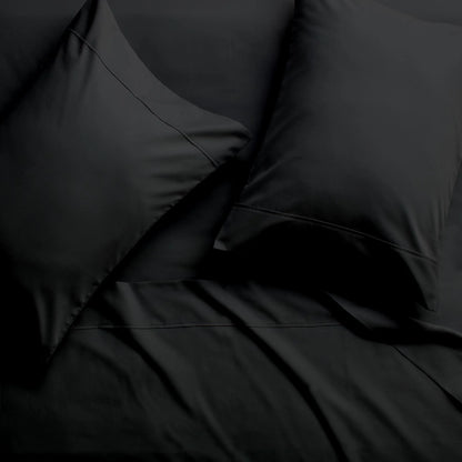 21-INCH EXTRA DEEP POCKETS -Twin XL Egyptian 700-TC Cotton 6-PC Sheet Set with 1 Fitted Sheet, 1 Oversized Flat Sheet 4 Pillowcases - Black