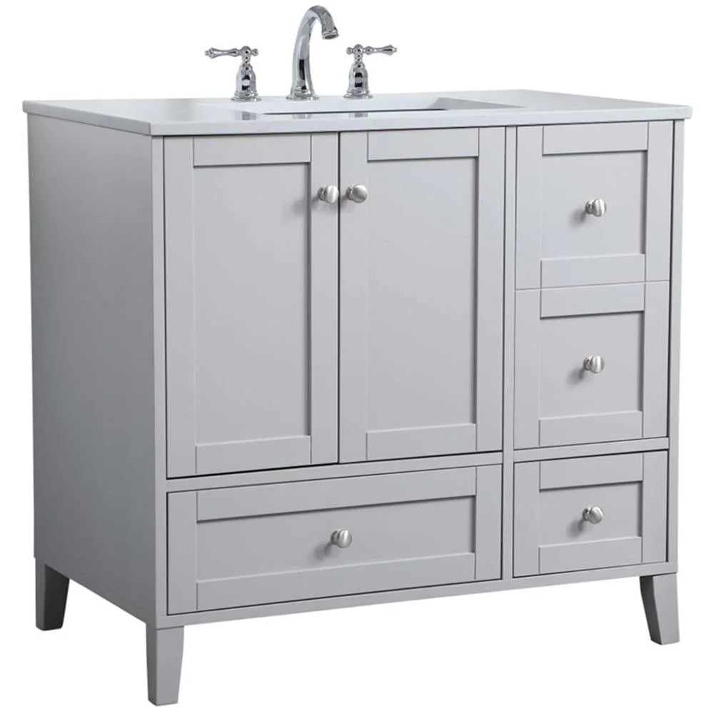 Elegant Decor Sommerville 36" Single Quartz Top Bathroom Vanity in Gray