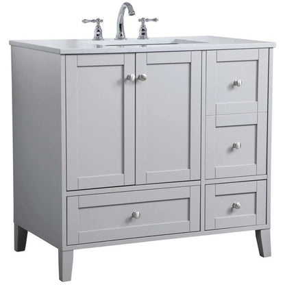 Elegant Decor Sommerville 36" Single Quartz Top Bathroom Vanity in Gray
