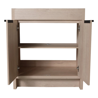 Holaki 30 Inch Freestanding Bathroom Vanity with Black Ceramic Sink & 2 Soft-Close Cabinet Doors, Plain Light Oak
