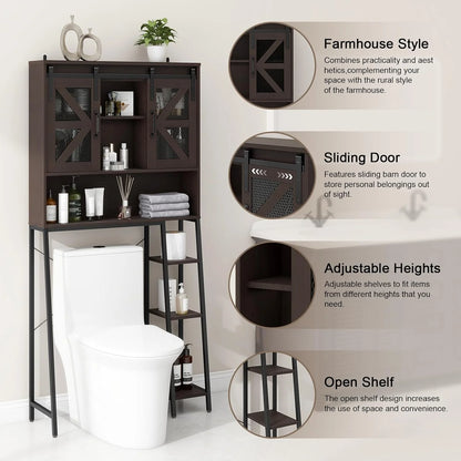 Vabches Over The Toilet Storage Cabinet with Toilet Paper Holder Stand, Above Toilet with Adjustable Shelf & 2 Doors