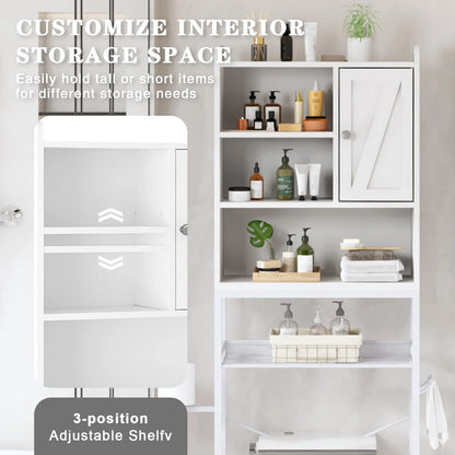 furlinkhm Over The Toilet Storage Cabinet,Bathroom Rack Organizers with Adjustable Shelf,5-Tier Bathroom Space Saver Over Toilet with Door for Bathroom, Restroom, Laundry,22.6"9.4"72.8"