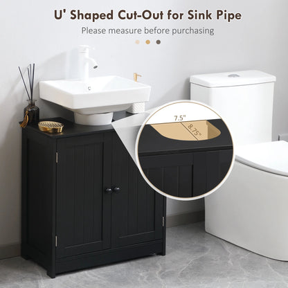 HOMCOM Under Sink Bathroom Cabinet with 2 Doors and Shelf, Pedestal Sink Bathroom Vanity Cabinet, Black