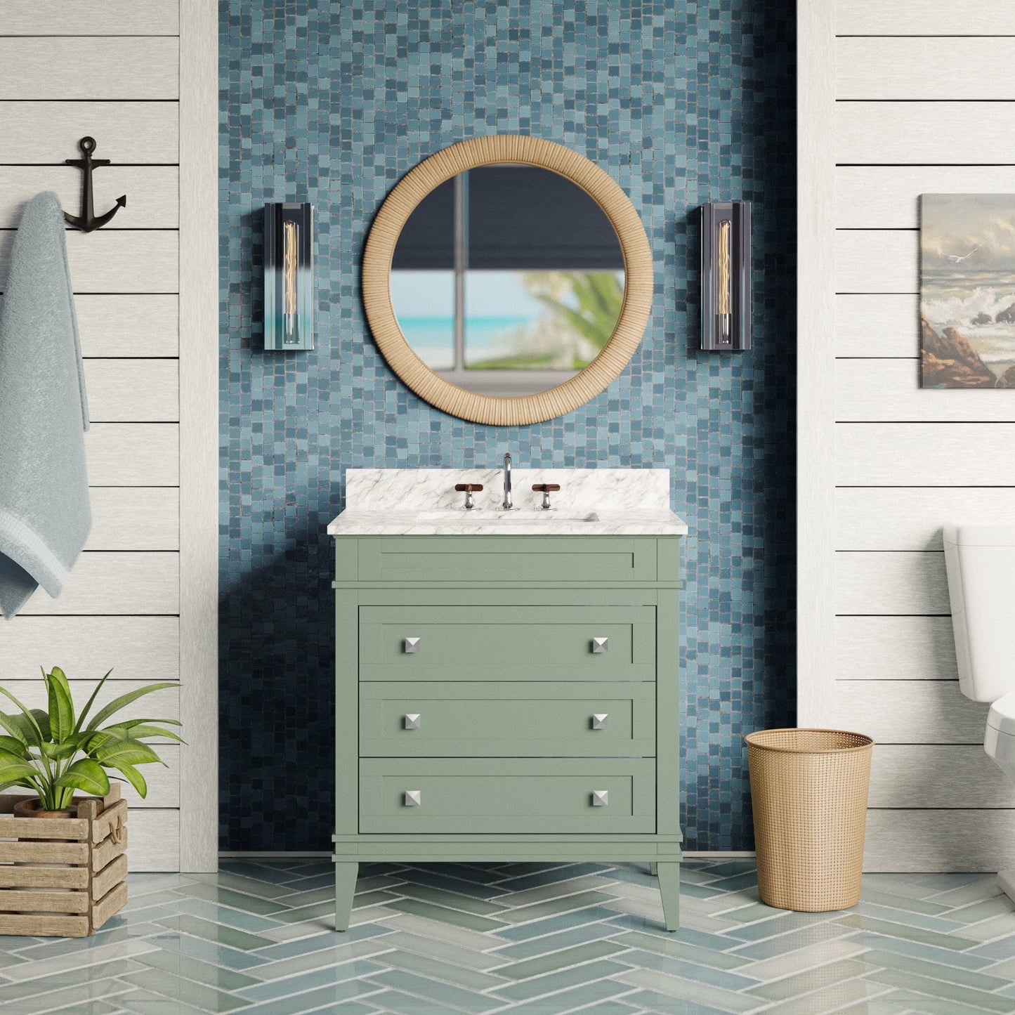 Eleanor 30" Bathroom Vanity with White Cabinet and Carrara Marble Top