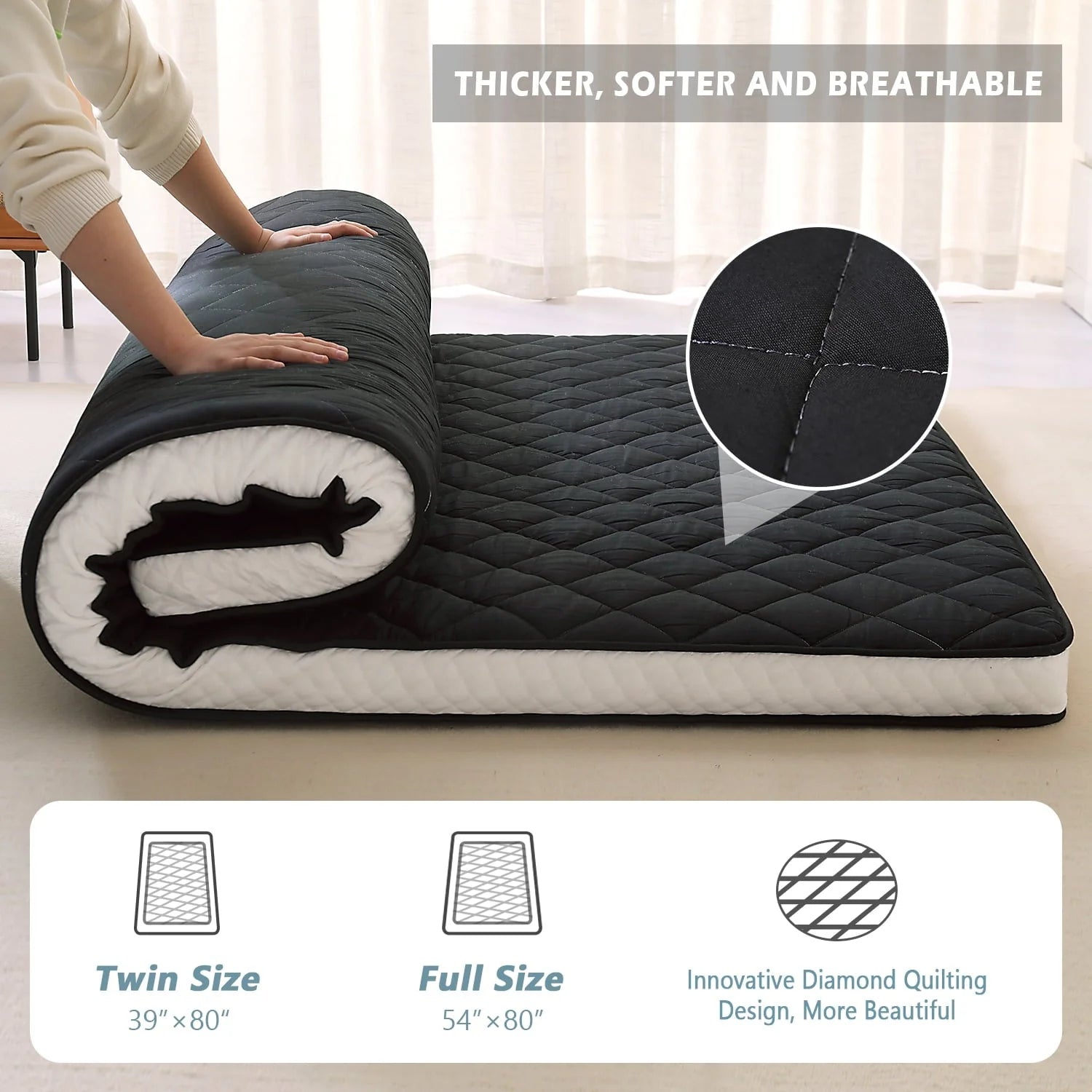 SLSY Futon Mattress, Extra Thick Padded Japanese Floor Mattress Quilted Bed Mattress Topper, Folding Floor Lounger Sleeping Pad Guest Bed