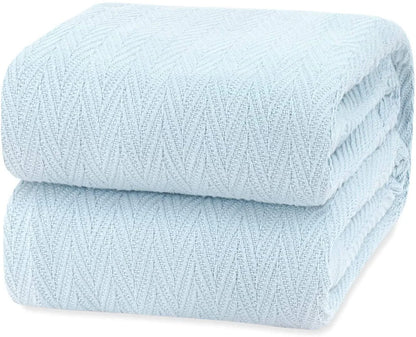 Luxury Thermal Cotton Blankets, King Size- Light Blue