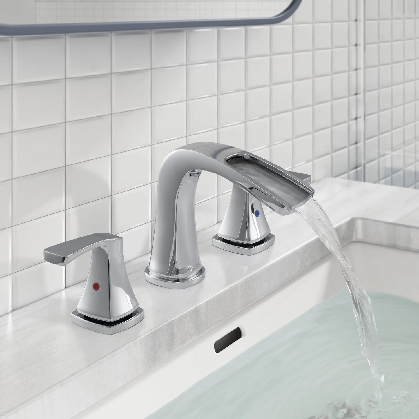 PARLOS Waterfall Widespread Two Handles Bathroom Sink Faucet , Polished Chrome