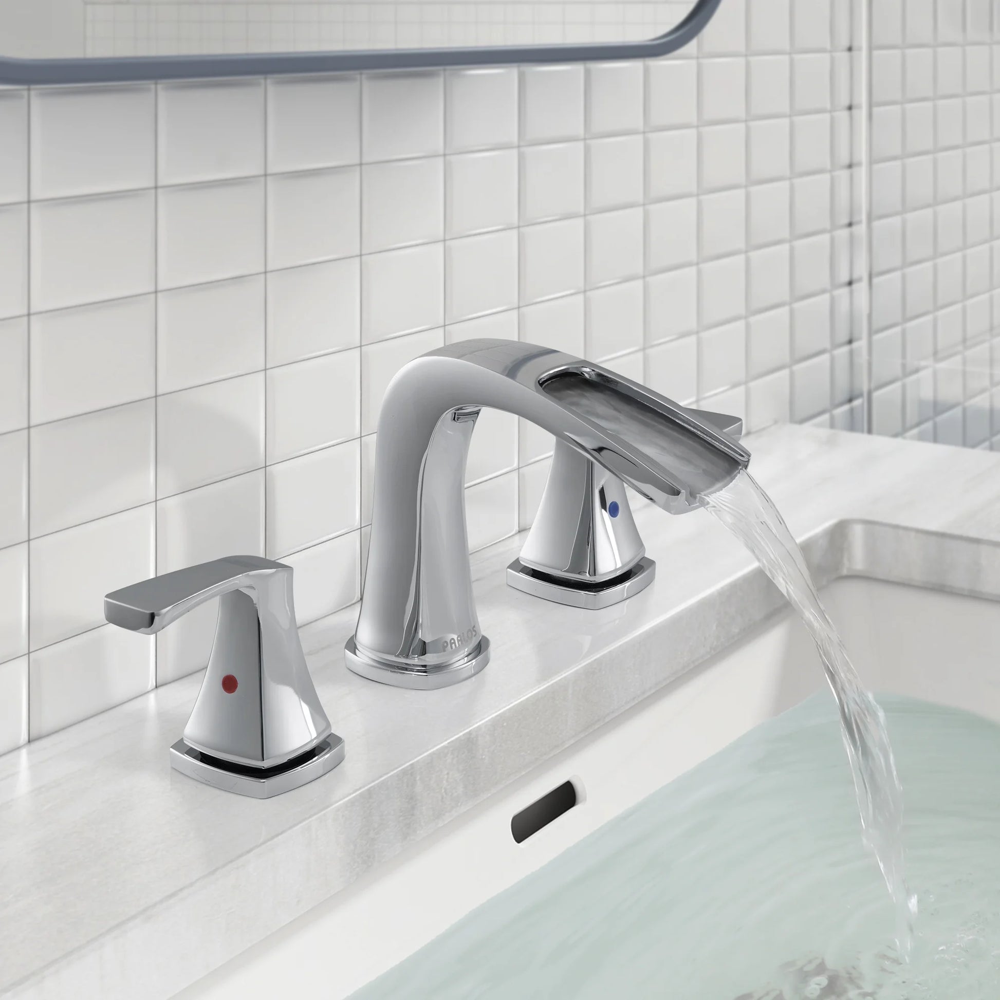 PARLOS Waterfall Widespread Two Handles Bathroom Sink Faucet , Polished Chrome