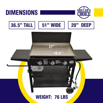 Griller's Choice Outdoor Griddle Grill Propane Flat Top - Hood Included, Large Flat Top Grill, 2-in-1 Portable, Paper Towel Holder