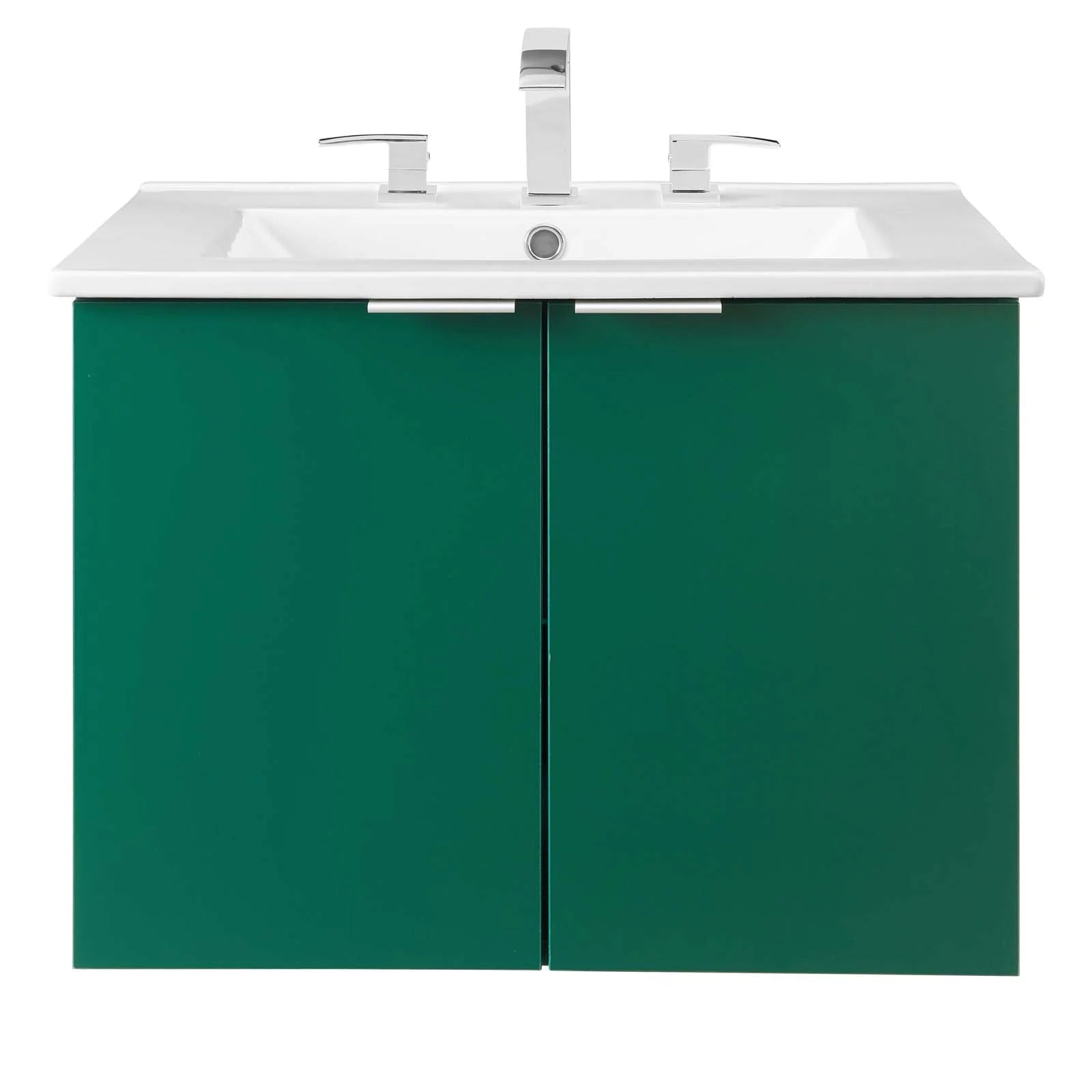 Sink Vanity Cabinet, Wall Mounted, Melamine, Green White, Modern Contemporary Urban Design, Hotel Bedroom Bathroom Master Suite Guest
