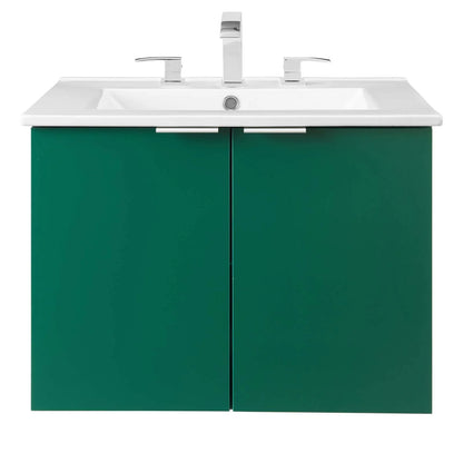Sink Vanity Cabinet, Wall Mounted, Melamine, Green White, Modern Contemporary Urban Design, Hotel Bedroom Bathroom Master Suite Guest