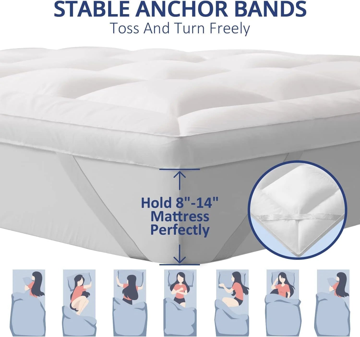 ELEMUSE 1300 GSM Overfilled Mattress Topper King with Baffle Box Design,Extra Thick Cooling King Pillow Top Pad, 400TC Organic Cotton Cover, Plush & Support Snow Down Alternative
