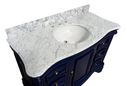 Katherine 48" Bathroom Vanity with Royal Blue Cabinet and Carrara Marble Top