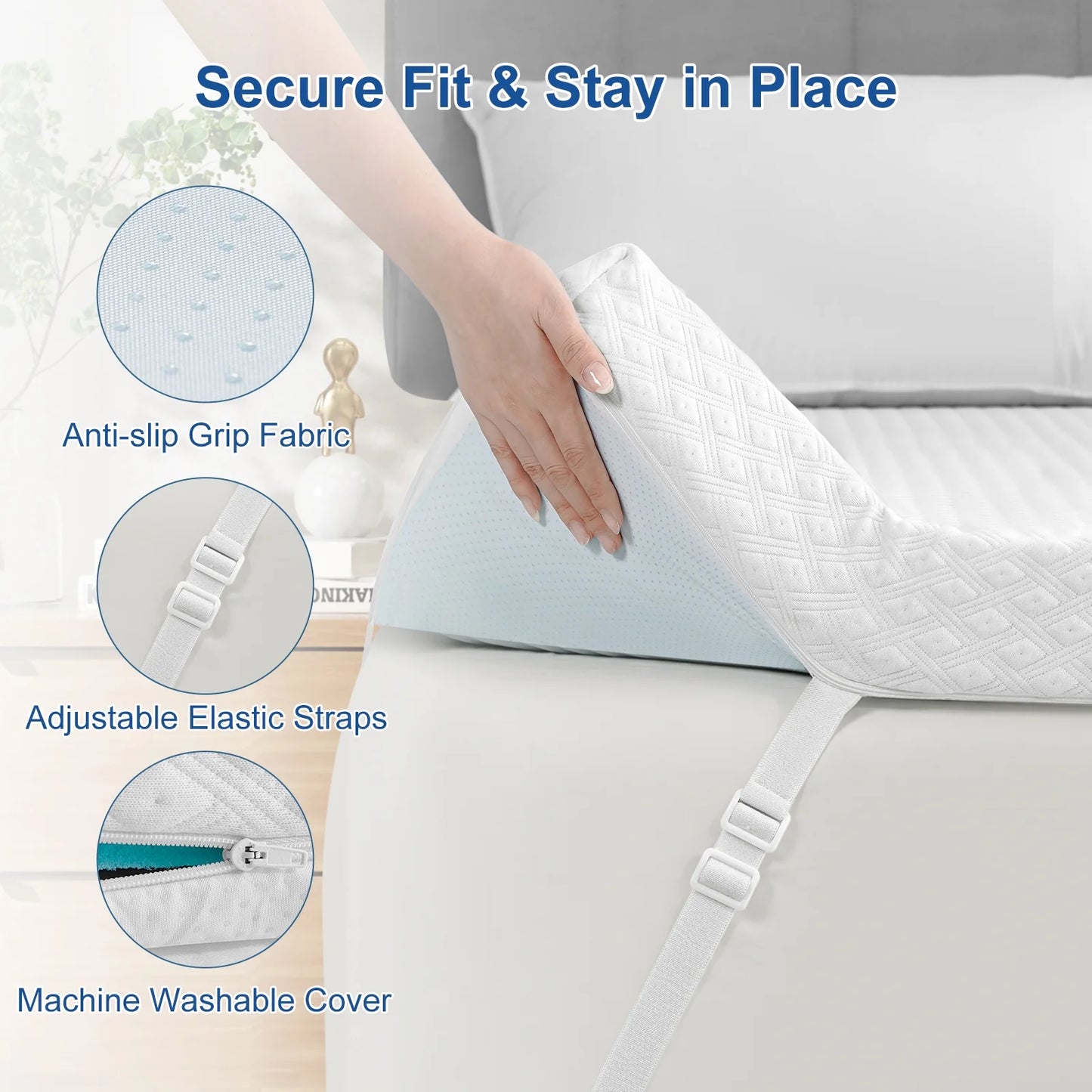 INGALIK 3 inch Gel Infused Memory Foam Mattress Topper, Queen, Cooling Bed Topper for Pressure Relief, CertiPUR-US Certified, White Removable Cover