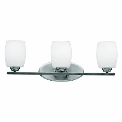 3 Light Bath Vanity Approved For Damp Locations With Contemporary Inspirations 9 Inches Tall By 24 Inches Wide-Brushed Nickel Finish-Incandescent