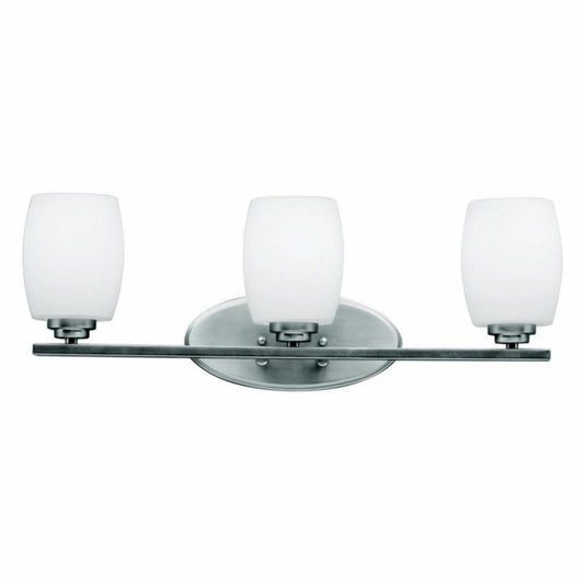 3 Light Bath Vanity Approved For Damp Locations With Contemporary Inspirations 9 Inches Tall By 24 Inches Wide-Brushed Nickel Finish-Incandescent