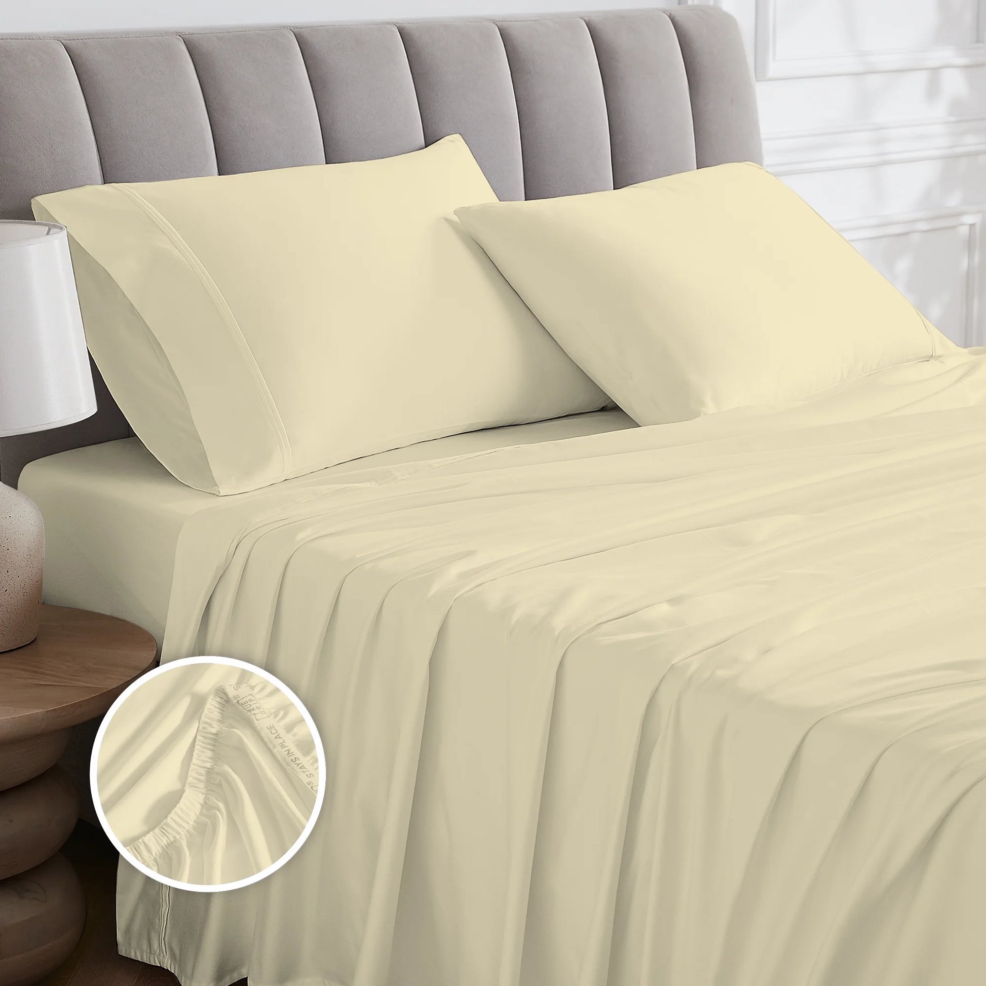 Aireolux 100% Cotton Egyptian 1000 Thread Count Queen Bed Sheet Set - 4-Piece Silky Sateen, Deep Pocket, Super Soft & Breathable, Yellow
