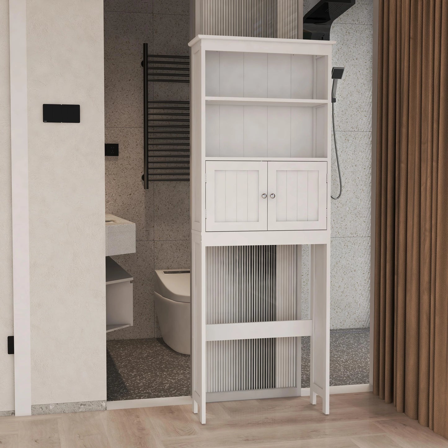 Ktaxon Over The Toilet Bathroom Storage Cabinet and Shelf with 2 Doors Bathroom Spacesaver, White