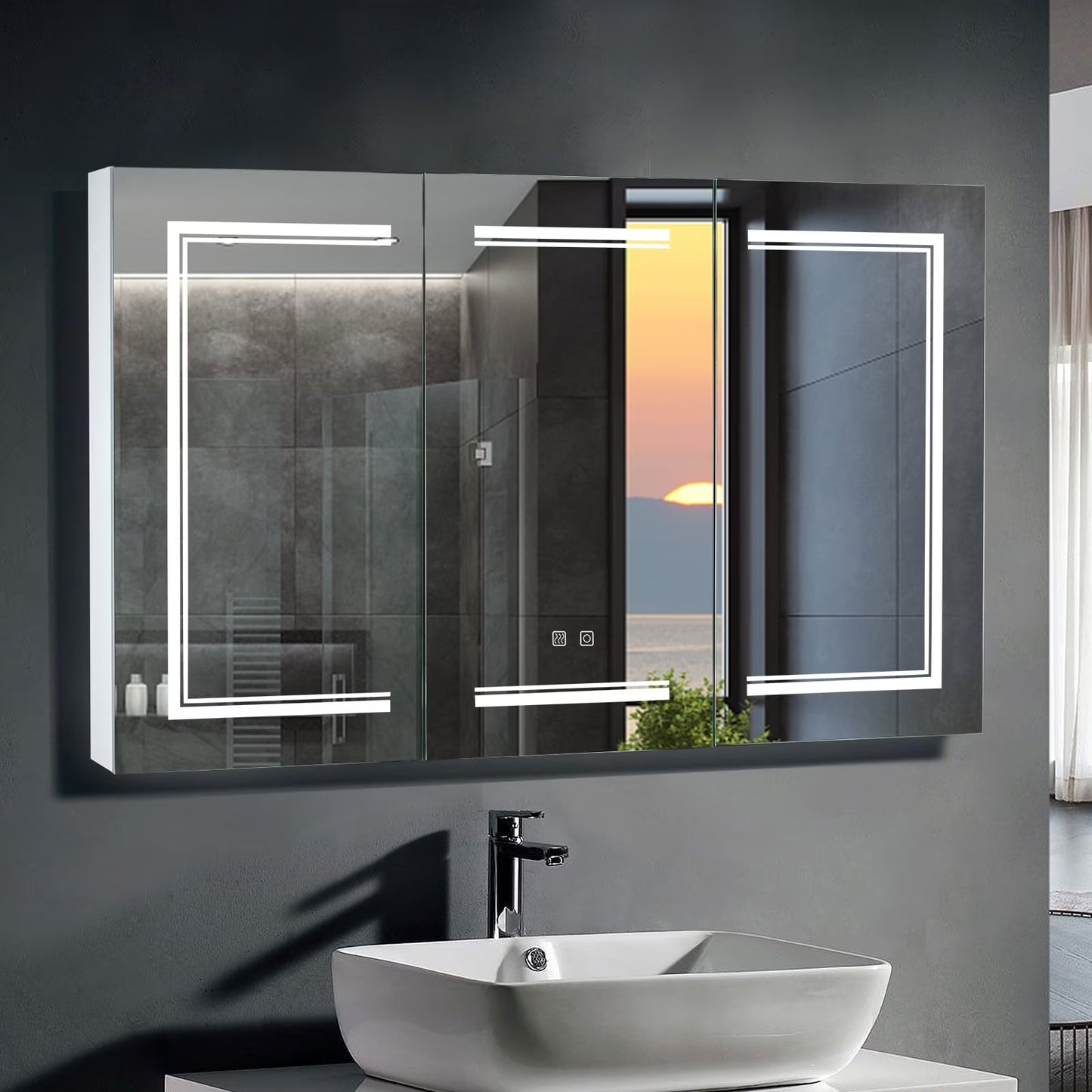 Ktaxon 48"x28" LED Bathroom Mirror Cabinet with Lights, Wall-Mounted Medicine w/Defogger, Dimmable, Memory function, Outlets & USB, White