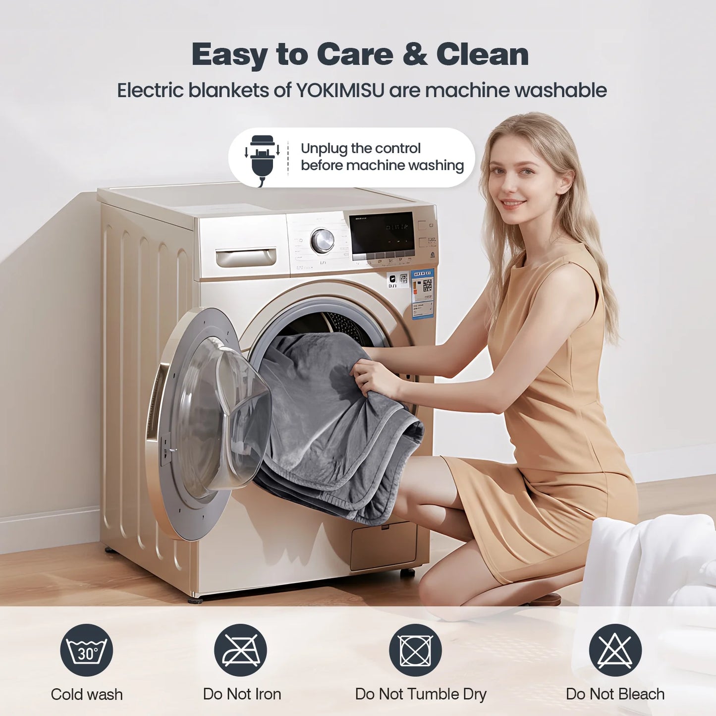 Ocuuziisu Electric Blanket 90" x 100" King Size Heated Blanket, Flannel and Sherpa, 10 Hour Auto-off, 9 Heat Settings, Fast Heating, Machine Washable, Gray