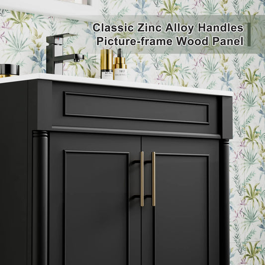 30" Freestanding Bathroom Vanity with Ceramic Sink Top, Faucet, Classic Tapered legs