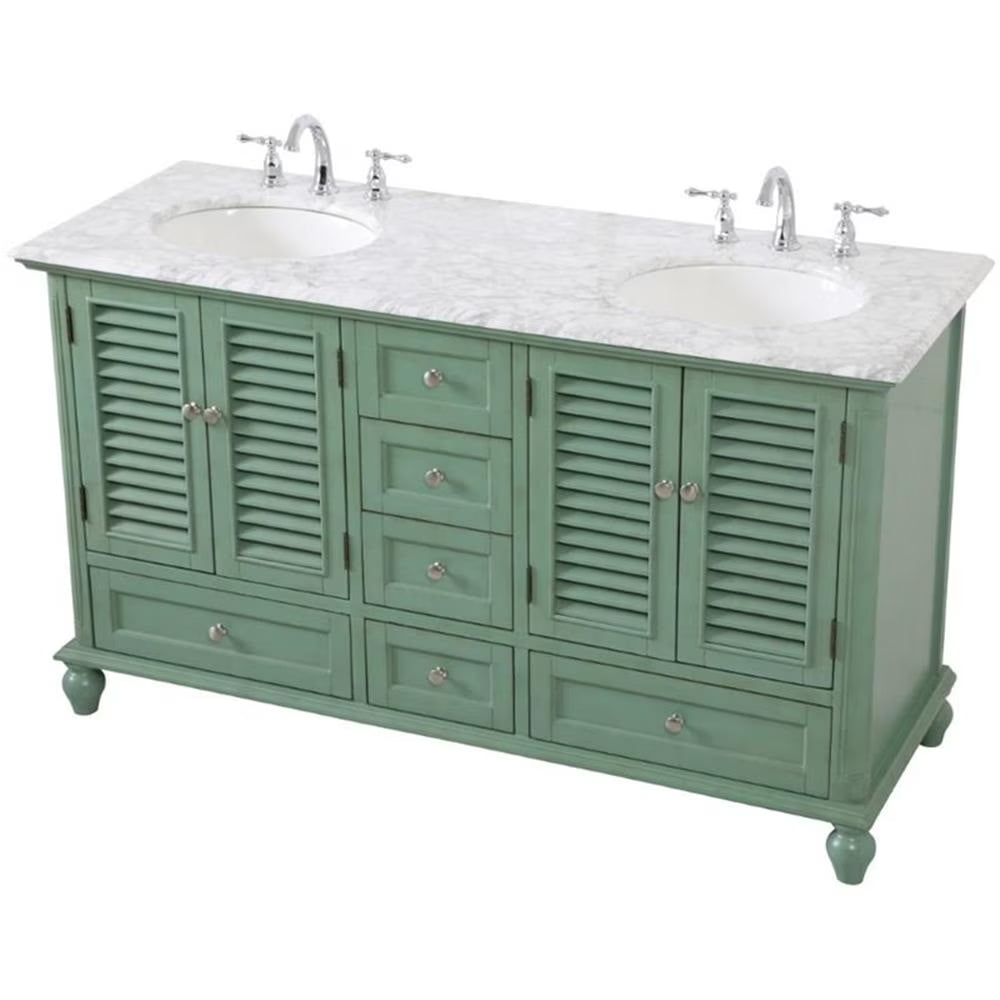 Elegant Kitchen and Bath 60 inch Double Bathroom Vanity in Antique White