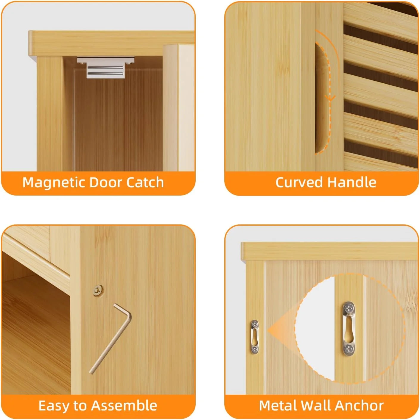 Bathroom Wall Cabinet, Medicine Cabinet Over The Toilet, Bamboo Hanging Storage Organizer with Single Door and Open Bottom Shelf, for Kitchen Living Room, Natural