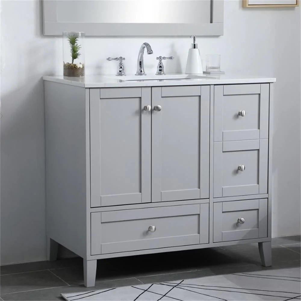 Elegant Decor Sommerville 36" Single Quartz Top Bathroom Vanity in Gray