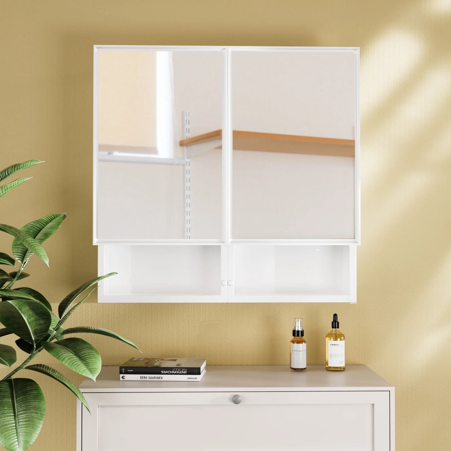 FUMANGO 32x26 Mirror Cabinet, Simple& Beautiful, Large Storage Space, Matte White for Bathroom Vanity