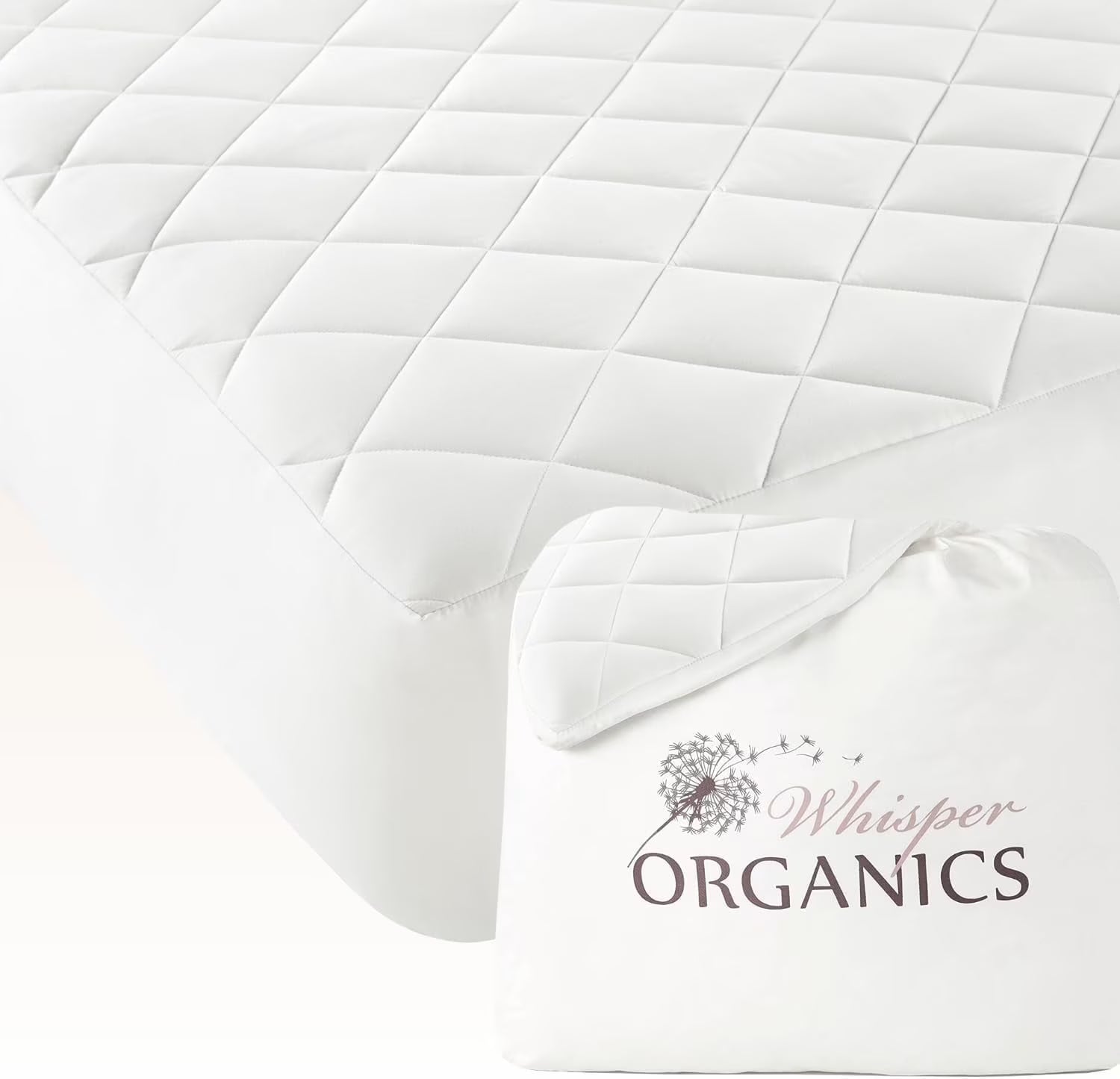 Whisper Organics 100% Cotton Organic Mattress Protector, 500TC Mattress Pad, Twin size, White