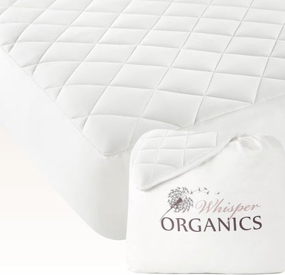 Whisper Organics 100% Cotton Organic Mattress Protector, 500TC Mattress Pad, Twin size, White