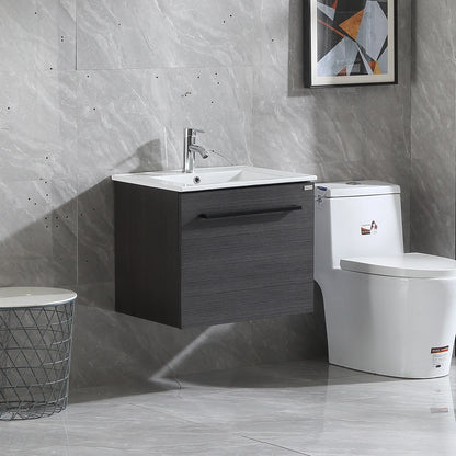 Wonline 24" Wall Mounted Bathroom Vanity with Sink, White Cabinet with Two Drawer and Mirror Chrome Faucet