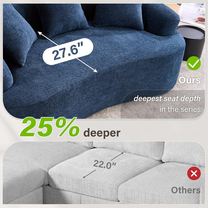 Loveseat Sectional Sofa for Living Room, 65’Modern Luxury Plush Chenille Extra Deep Seat Curved Cloud Floor Couch with 3 Throw Pillows for Small Spaces, No Assembly Needed, Sapphire Blue