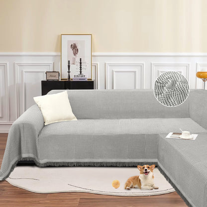 HDCAXKJ Washable L Shape Sofa Covers Reversible Sectional Couch Covers Corner Sofa Slipcovers Blankets Sofa Cover for Living Room Home Decor,91"x252",Gray