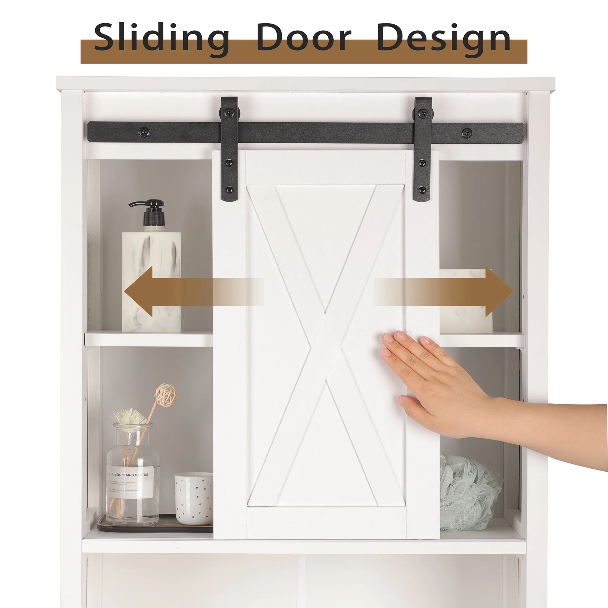 Tolead Wooden Bathroom Storage Over The Toilet with Adjustable Shelves and Sliding Doors, Towels, Wood, White
