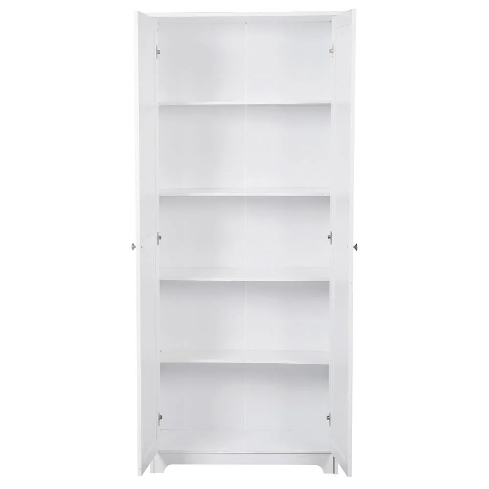 UBesGoo 72" Traditional Freestanding Kitchen Pantry Cabinet Wardrobe Armoire with 4 Adjustable Shelves, White