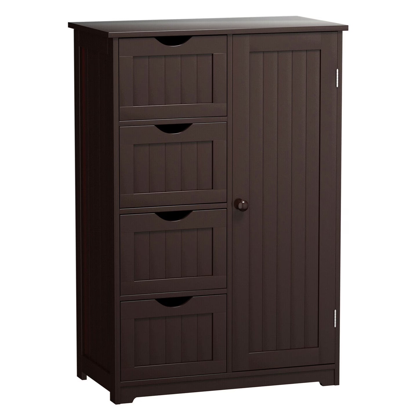 Gymax Bathroom Floor Cabinet Storage Organizer Cupboard w/4 Drawers Adjustable Shelf Grey