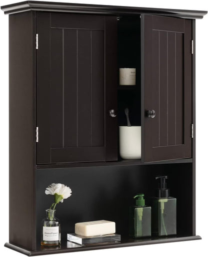 NALYL Wall Mount Bathroom Cabinet Wooden Medicine Cabinet Storage Organizer with 2-Doors and 1-Shelf Cottage Collection Wall Cabinet (Espresso)
