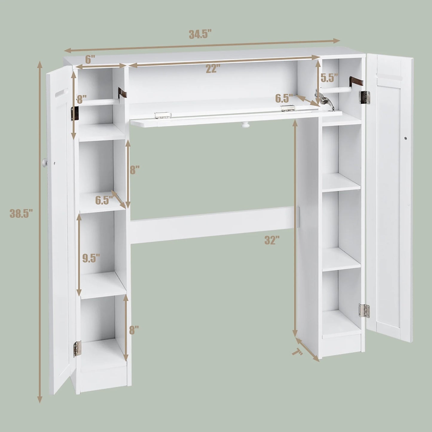 Costway Over the Toilet Storage Wooden Cabinet Drop Door Spacesaver Bathroom White