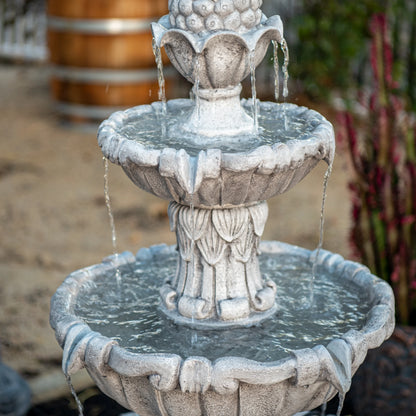 XBrand 58.3" 3-Tier Outdoor Freestanding Water Fountain - Classic Leaf Design, Gray Resin, Large Bird Bath with Pump - Ideal for Yard, Lawn and Garden, Porch Décor