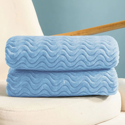 Exclusivo Mezcla Large Flannel Fleece Throw Blanket, 50x70 Inches Soft Jacquard Weave Wave Pattern Blanket for Couch, Cozy, Warm, Lightweight and Decorative Baby Blue Blanket