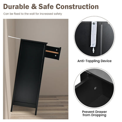 Topbuy Freestanding Bathroom Storage Cabinet Floor Cabinet with Drawer Doors and Adjustable Shelf for Storage Black