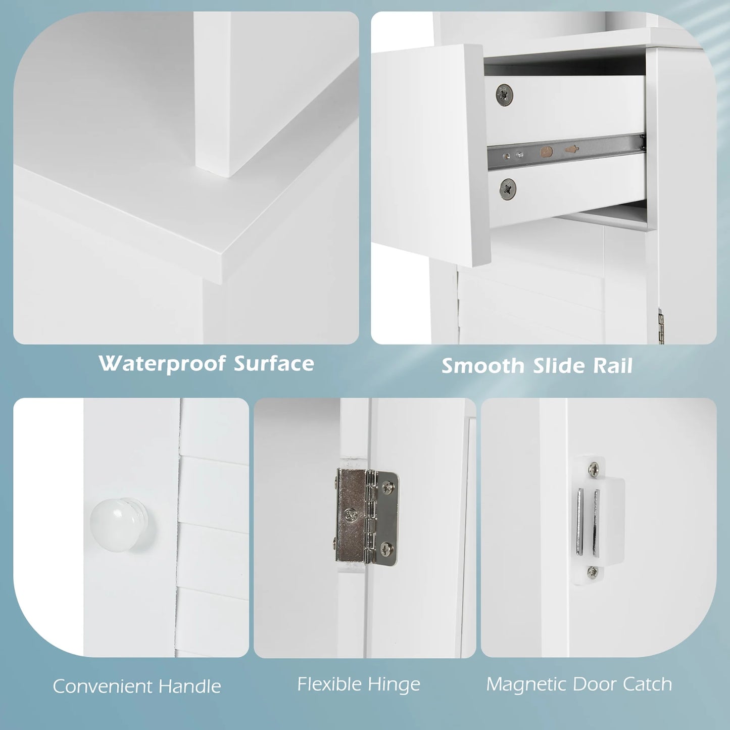 Costway Bathroom Tall Storage Cabinet Freestanding Linen Tower w/Open Shelves & Drawer