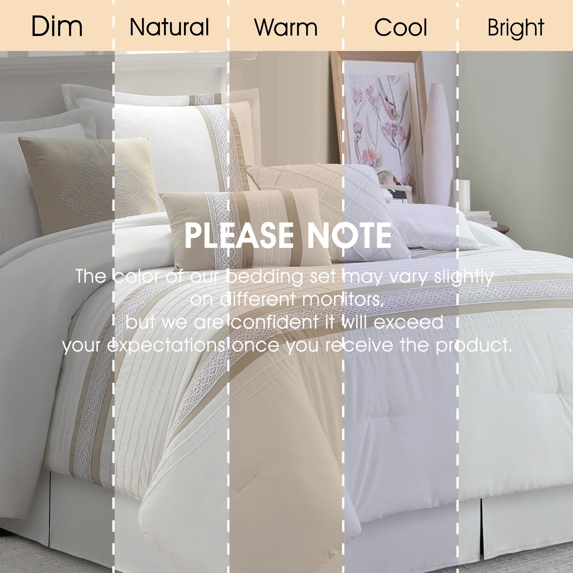 Lanco Striped 7 Piece Taupe Comforter Set, King Size Microfiber Bedding, All Season Bedding Set, Bed Skirt, Pillows & Shams